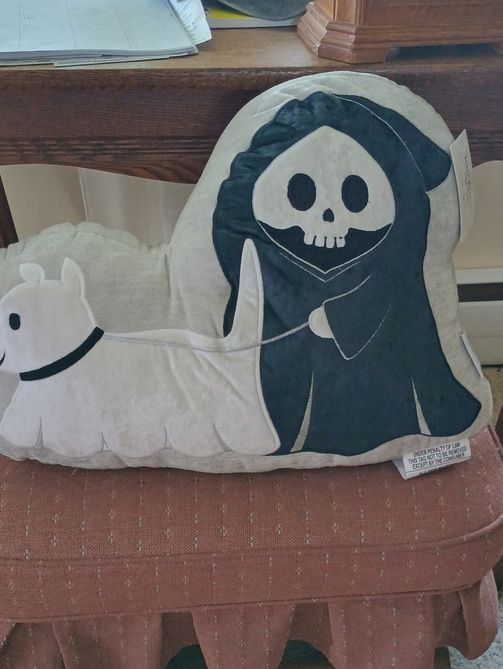 NWT Isaac Mizrahi Halloween Grim Reaper Dog Walker Shaped Throw Pillow 20x14.75